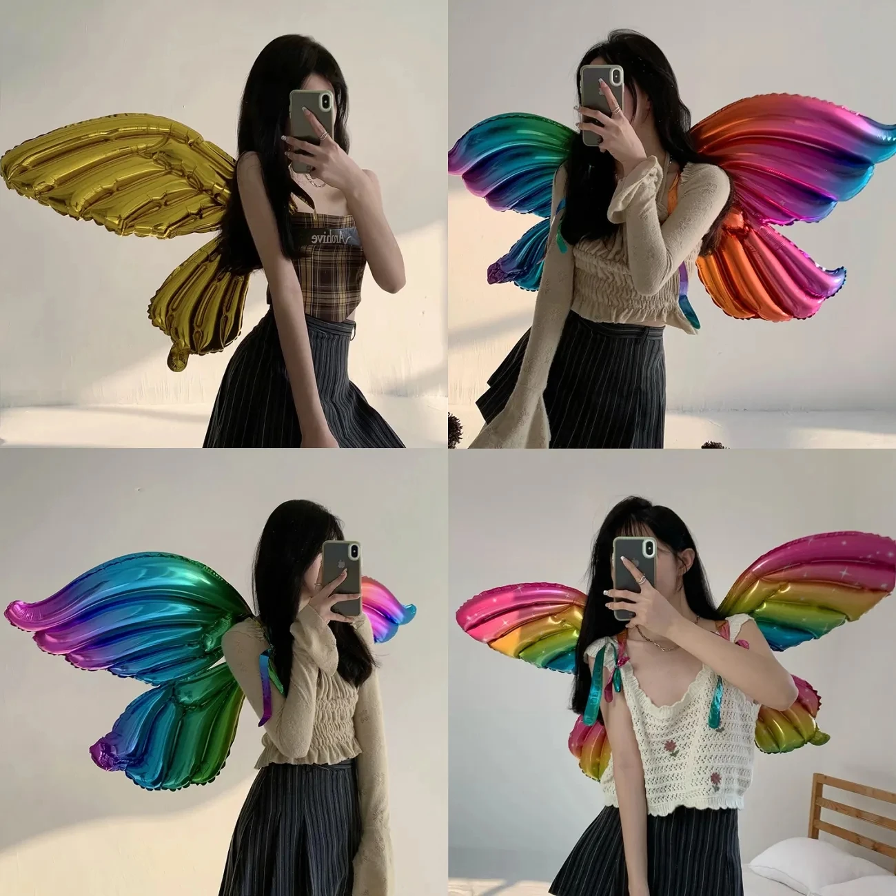 2Pcs Large Butterfly Angel Wings Luminous Inflatable Balloon Girl Back Birthday Party Arrangement Photo Decoration Ramadan Gift