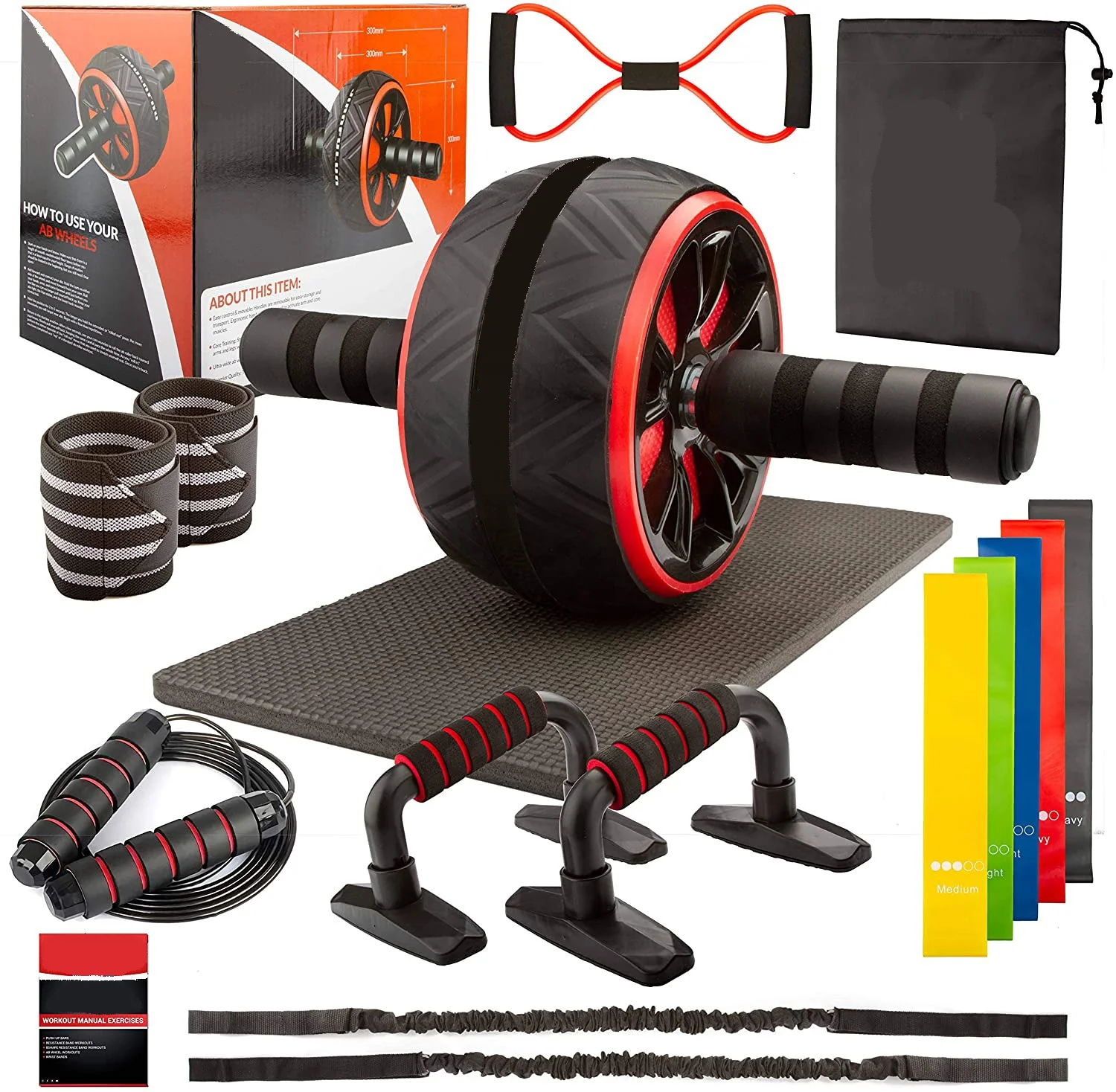 17-in-1 Home Gym Set Workout Fitness Abdominal Exercise Muscle Training Abs Ab Wheel Roller With Mat