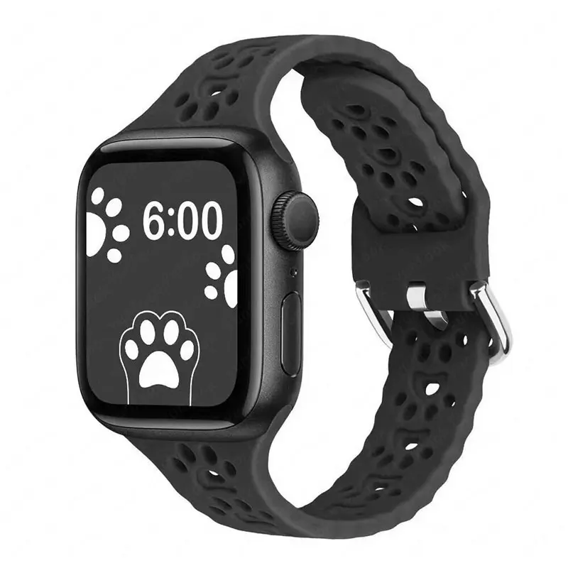 

Ремешок силиконовый для Apple Watch Band 44 мм 40 мм 38 мм 42 мм, Воздухопроницаемый дизайнерский браслет с кошачьими лапками для iWatch 7 6 5 4 3 SE