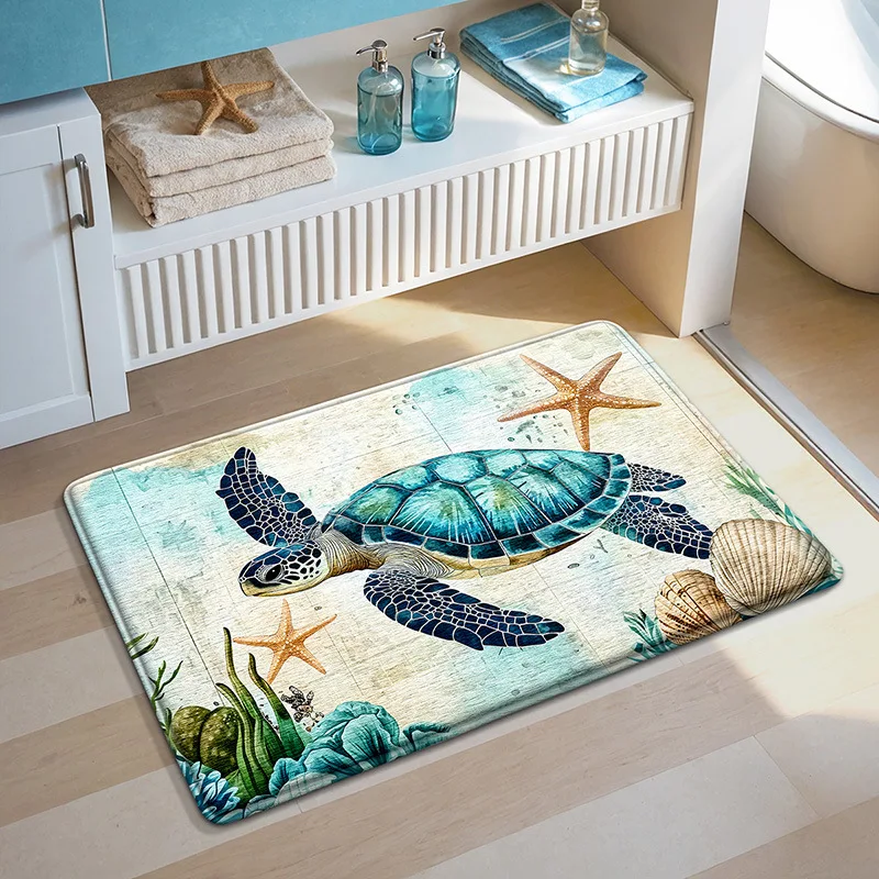 Коврик для ванной Ocean-Themed — ультрамягкий коврик из губки — быстро впитывающий и быстросохнущий — нескользящий и приятный для кожи — декор для ванной комнаты