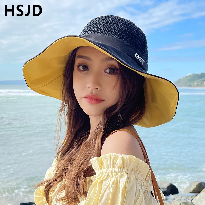 Шляпа от солнца с бантом и широкими полями женская складная пляжная Панама