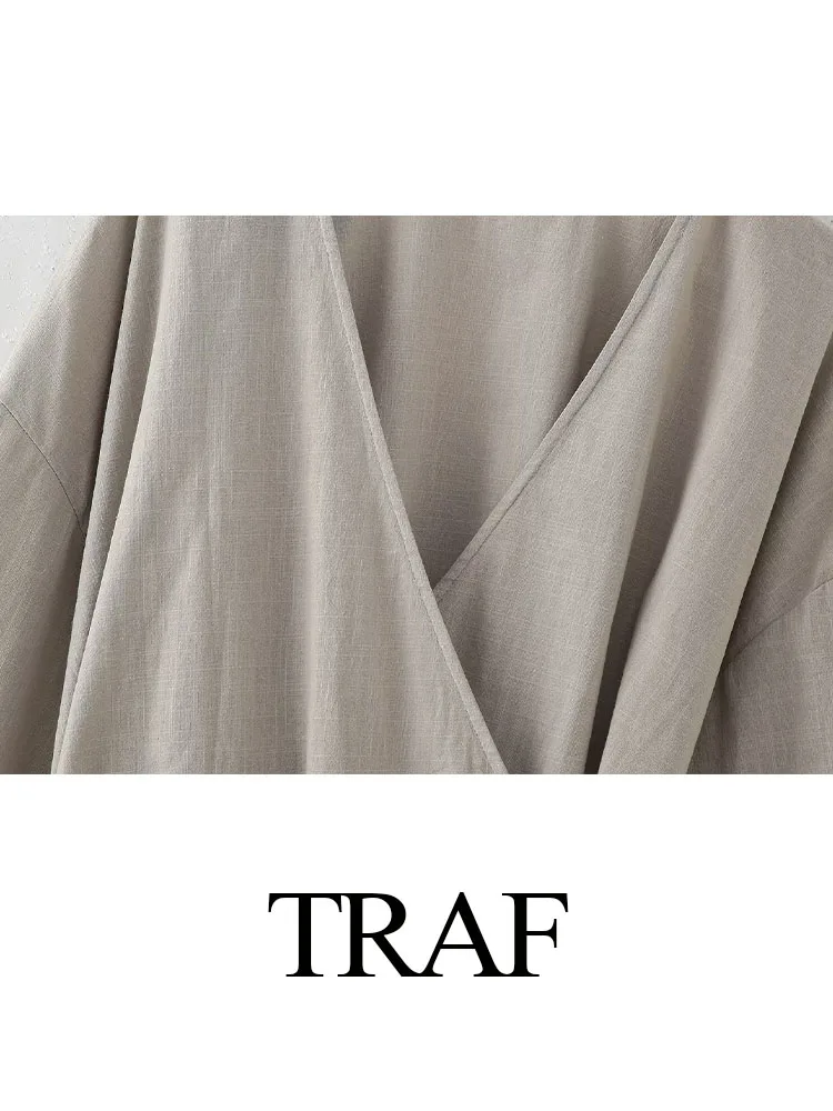 Блузка женская однотонная Асимметричная с V-образным вырезом и большими рукавами