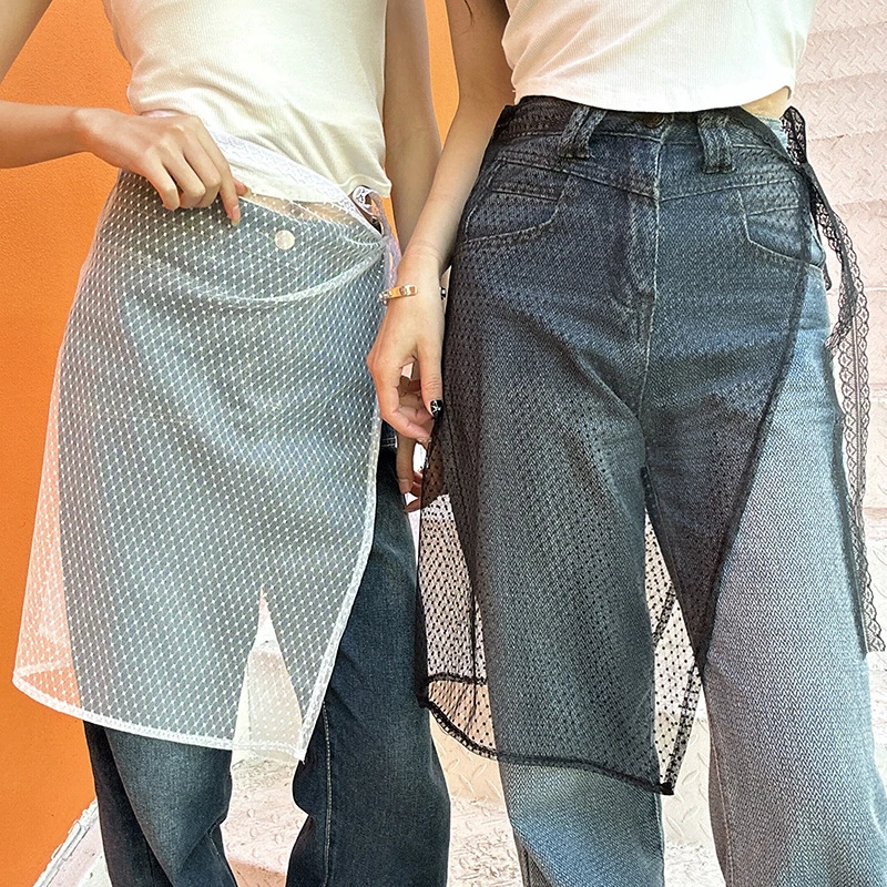 Женская кружевная юбка в Корейском стиле многослойная сетчатая на завязках