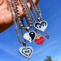 new harajuku vintage hip hop heart necklace stainless steel love gossip flame necklaces for women men fashion jewelry gift