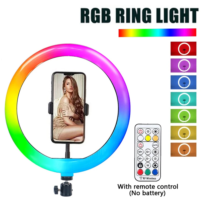 

Светодиодный кольцевой светильник для селфи, заполняющая лампа RGB с дистанционным управлением, USB светильник для фотосъемки, лампа для прям...