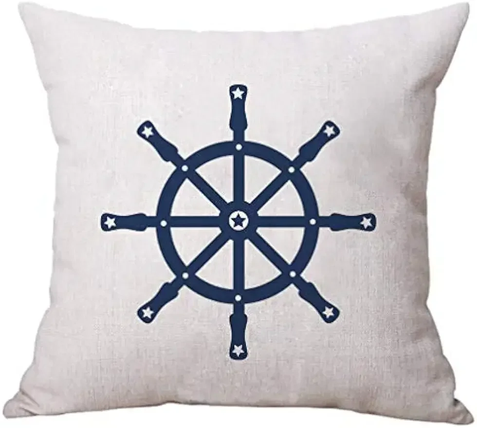 Чехол для подушки с рисунком морской тематики береговой навигации голубая