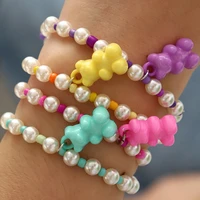 ins rainbow bear bracelets for women candy cute beads pendant bracelet fashion colorful bangles jewelry accessories party gift