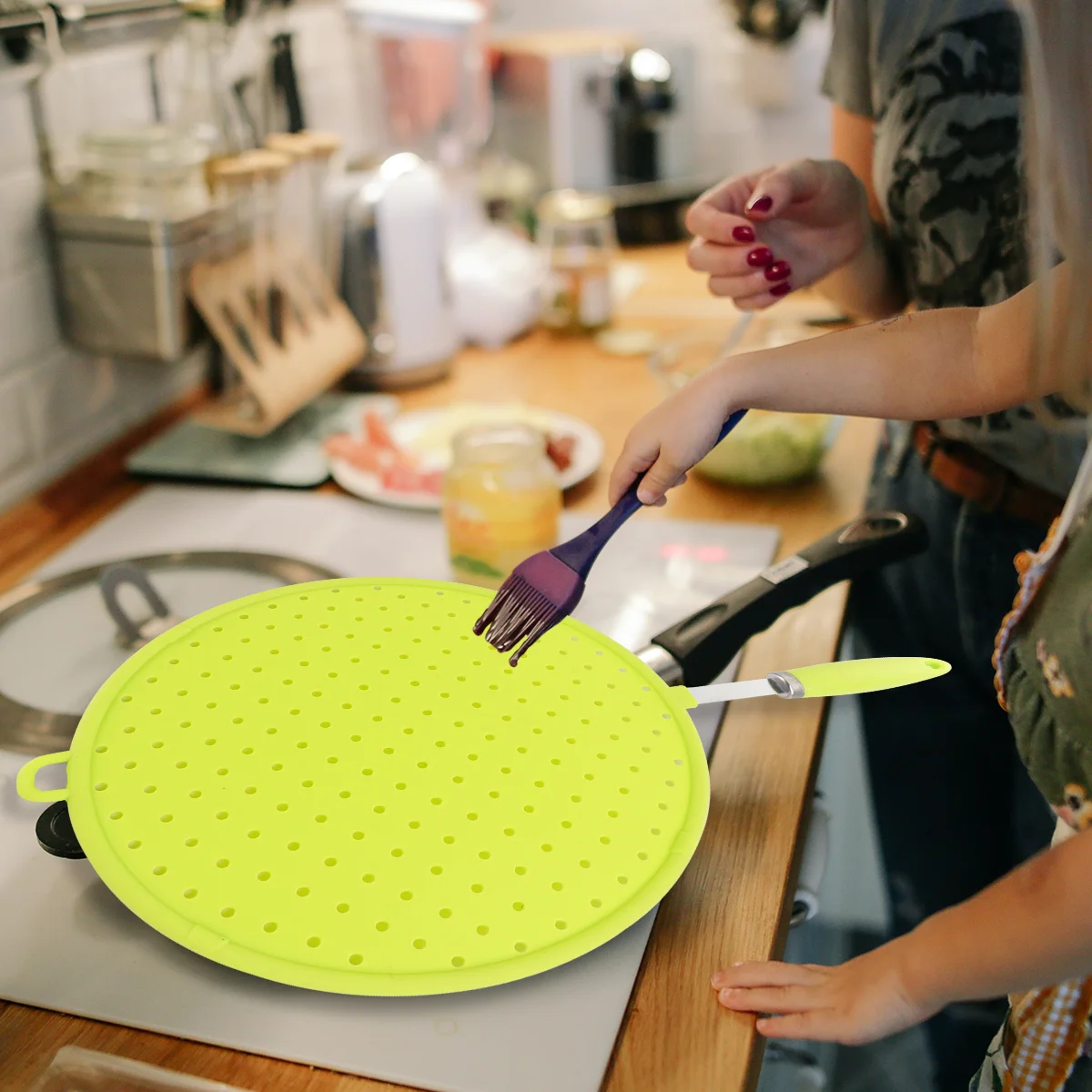 

Screen Pot Lid Splatter Anti Guard Oil Covers Strainer Mesh Safeguard Over Boil Steel Suction Pan Frying Stainless Silicone