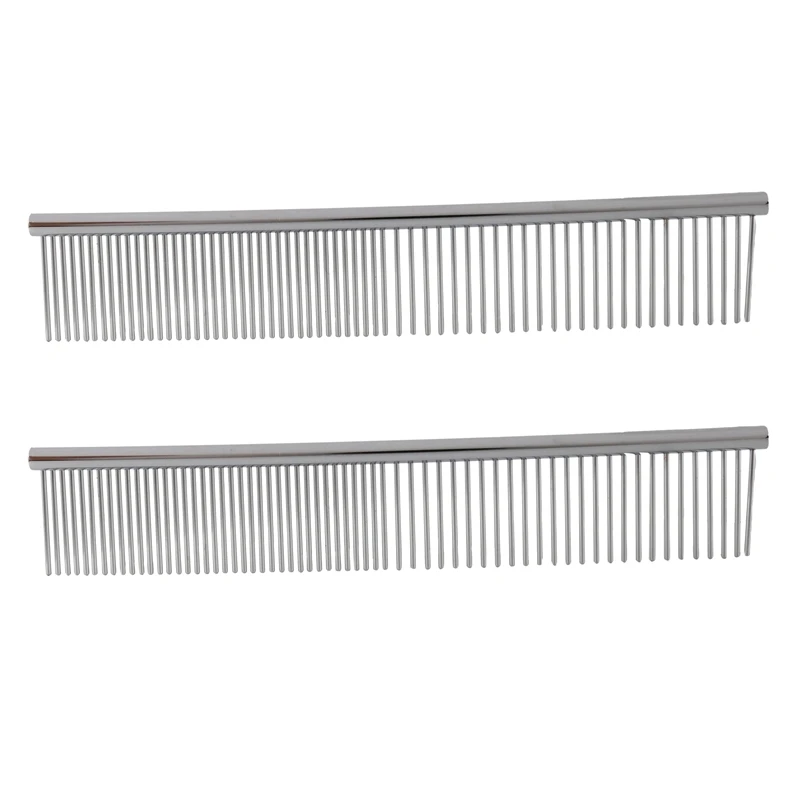 

2X Beauty Tool Metal Grooming Rake Comb Silver Tone For Pet Cat Dog
