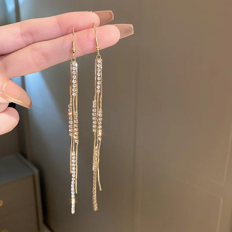 

New Premium Lightweight Luxury Diamond Tassel Long Earrings For Women Korean Fashion Earring Daily Birthday Party Jewelry Gifts