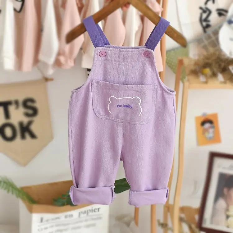 

2022 Baby Boys Girls Cute Bear Pocket Overalls Pants Spring Fall Kids Children Cotton Casual Romper Trousers Clothes Child Girl