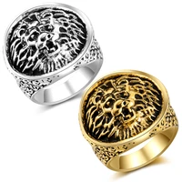 tulx punk wide lion head rings for women men gold gothic finger rings vintage hip hop rock party jewelry anillos mujer