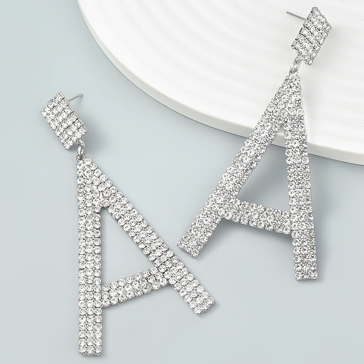 New Trend Rhinestones 26 English Letters Gold Earrings Women's Popular Exaggerated Dangle Banquet Jewelry Accessories |
