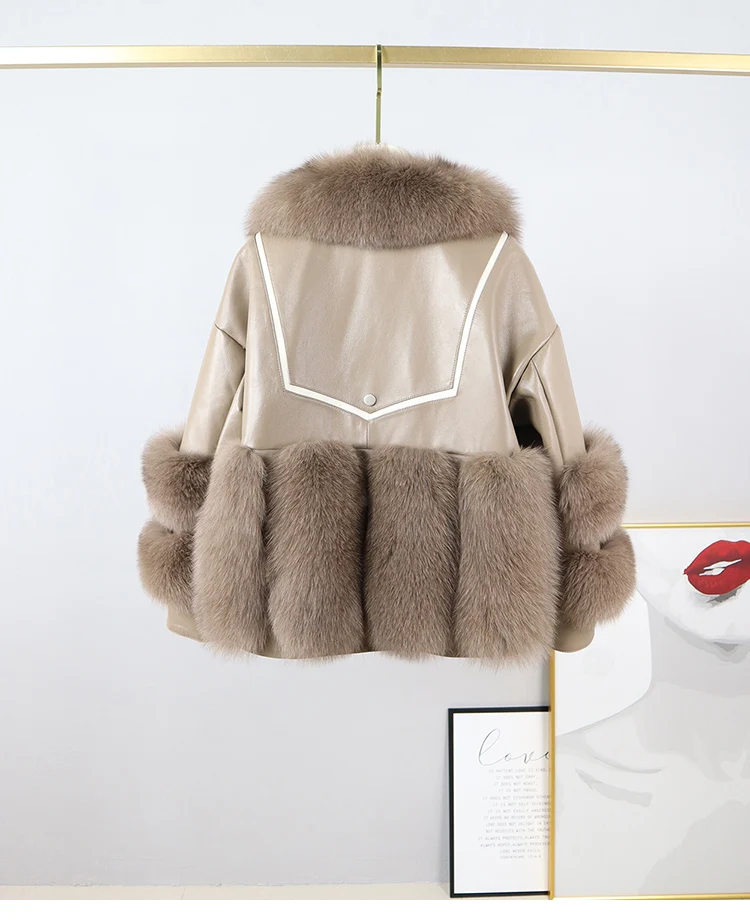 Winter Women Real Leather Jacket Woman Real Fox Fur Coat Genuine Sheepskin Leather Coat Luxury Fashion Streetwear Warm Fur Coat
