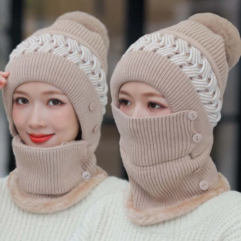 Модный шерстяной шарф и шапка комплект мягкой утолщенной вязаной шапки