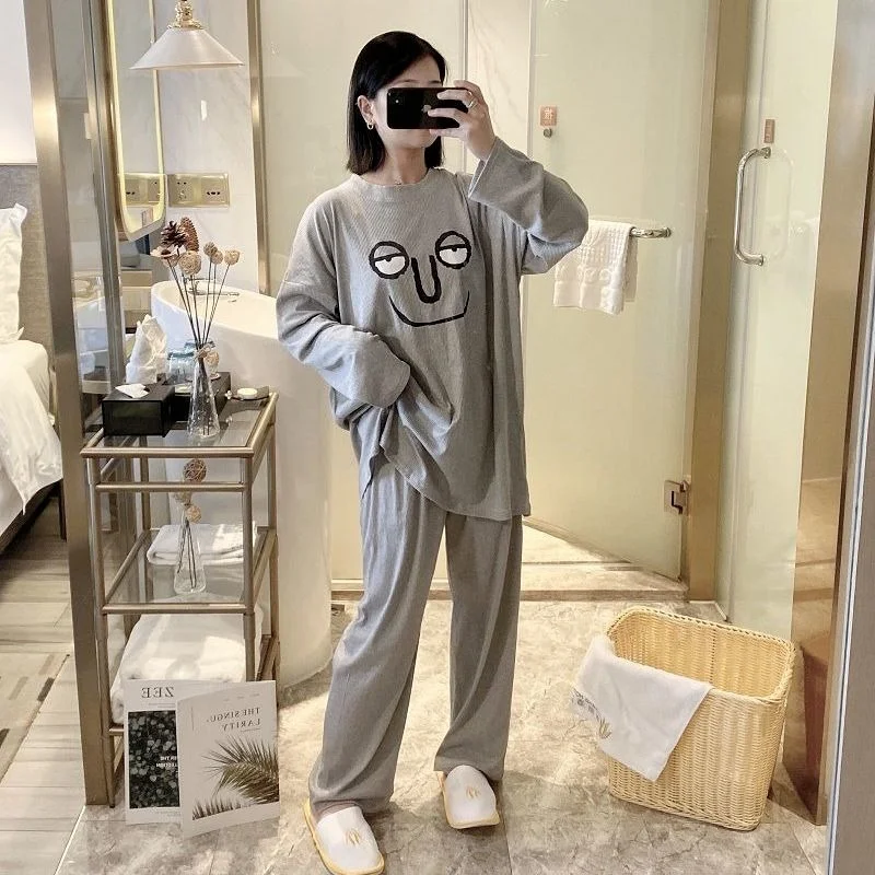 QWEEK Women's Summer Large Size Set Suits with Shorts Pajamas Comfortable and Loose Cartoon Print Pijamas Pyjamas Sleepwear Cute