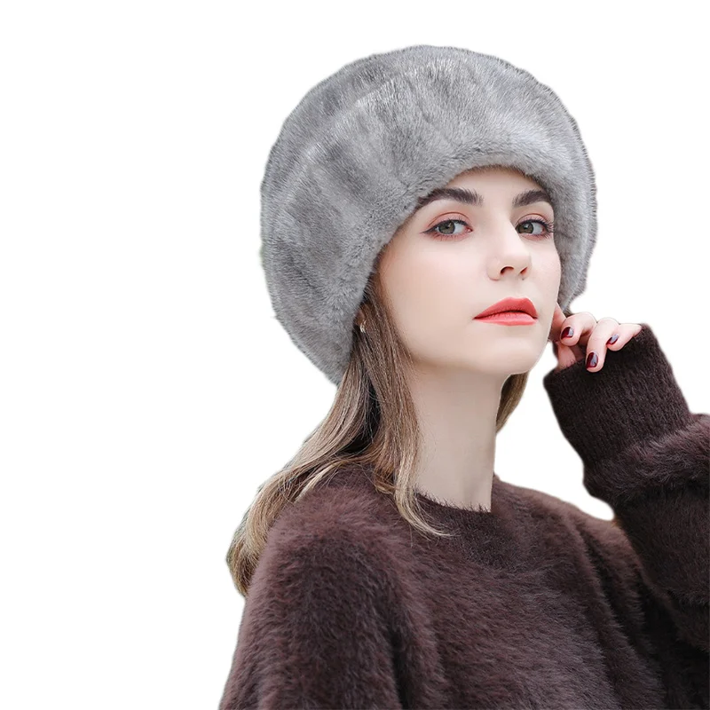 Natural Mink Fur Beret Femme Luxury Fashion Brand Women's High Quality Hats Keep Warm In Russian Winter Lady New Arrival Fur Hat