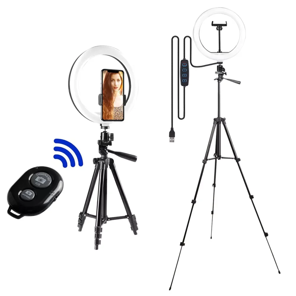 

Round Ring Lamp Led Tripod For Phone Video Light For Photography Hoop Light To Make Video Photo Studio Selfie Ring Lighting