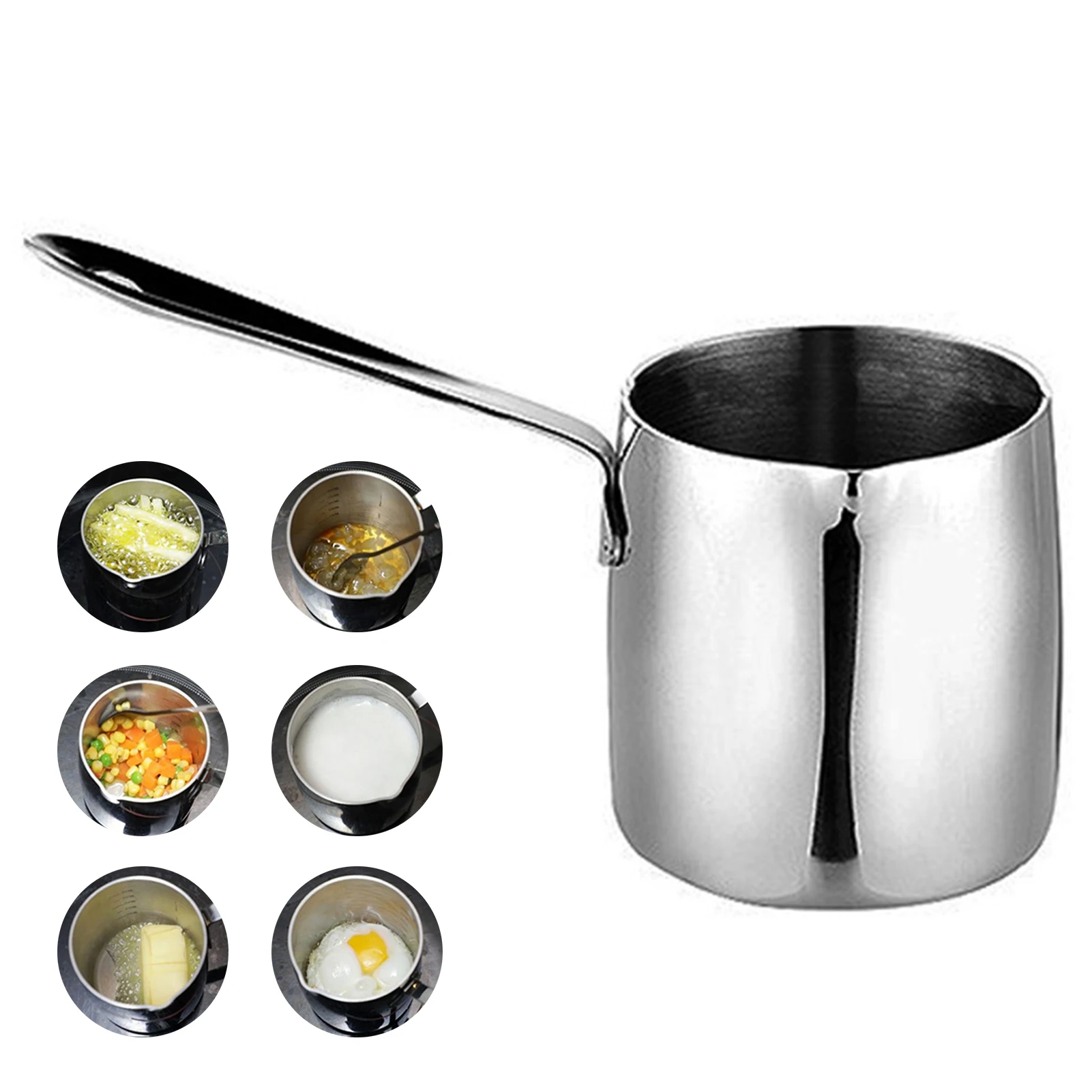 

400ml Cookware Milk Pan 304 Stainless Steel Saucepan Silver Sauce Pan With Ergonomically Shaped Handle Kitchen Utensils Gadgets