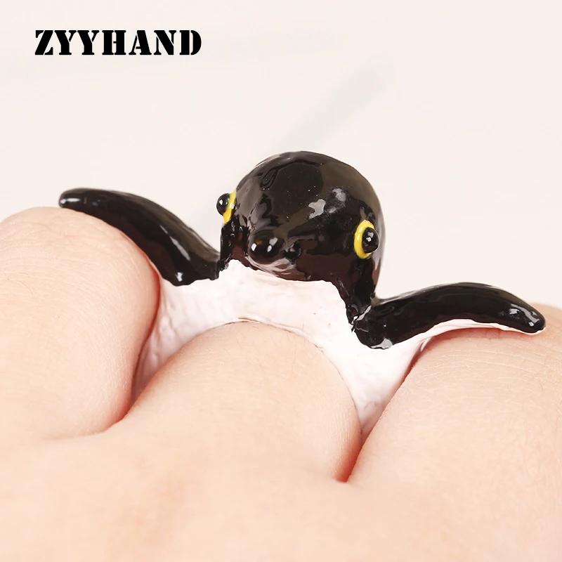 Золотая пингвинка - свободный размер, эмалированные женские кольца для девочек, милые прелестные глазурованные ручной работы, регулируемая пальчиковая бижутерия.