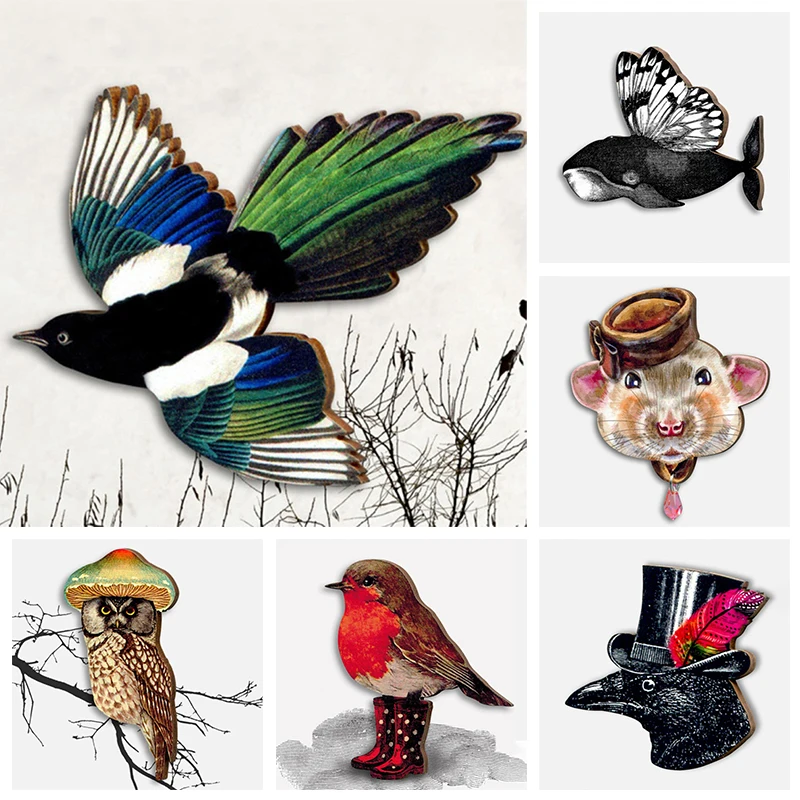 1 шт. деревянная брошь в виде птицы стиле ретро | Украшения и аксессуары