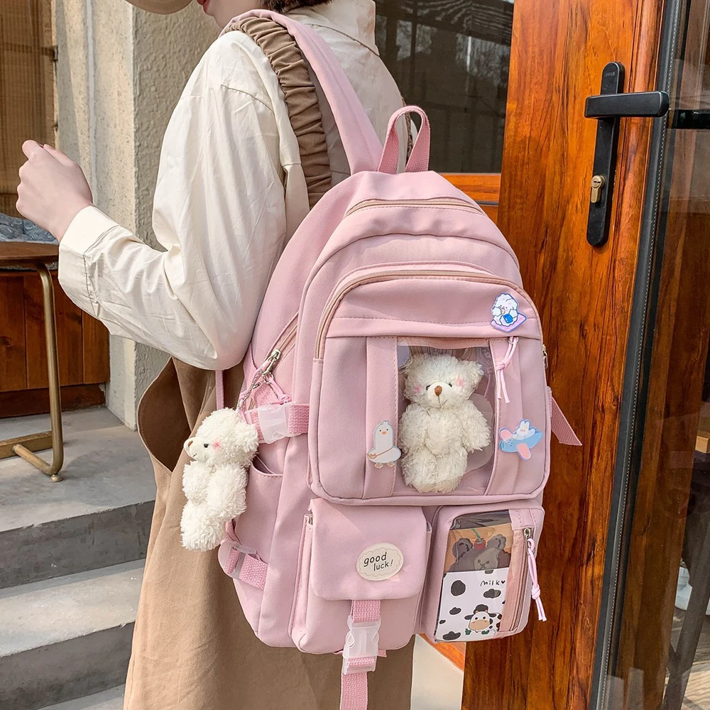 

New Women Teenage Japanese School Harajuku High Pockets Girls For Bags Multi Backpack Mochila School Kawaii Cute Girls Backpack