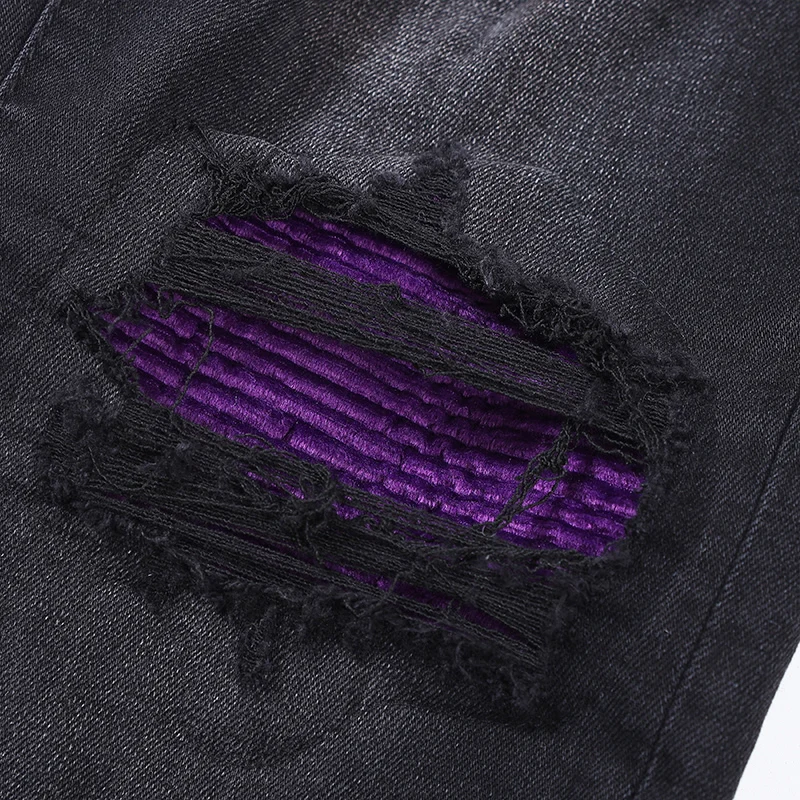 Street Fashion Men Jeans Retro Black Gray Elastic Stretch Skinny Ripped Jeans Men Patched Designer Hip Hop Brand Pants Hombre