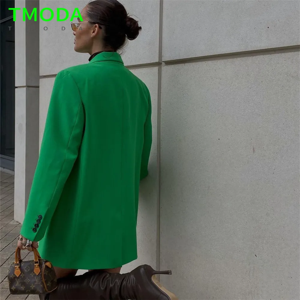 Женский Длинный блейзер свободного покроя с V-образным вырезом и карманами |