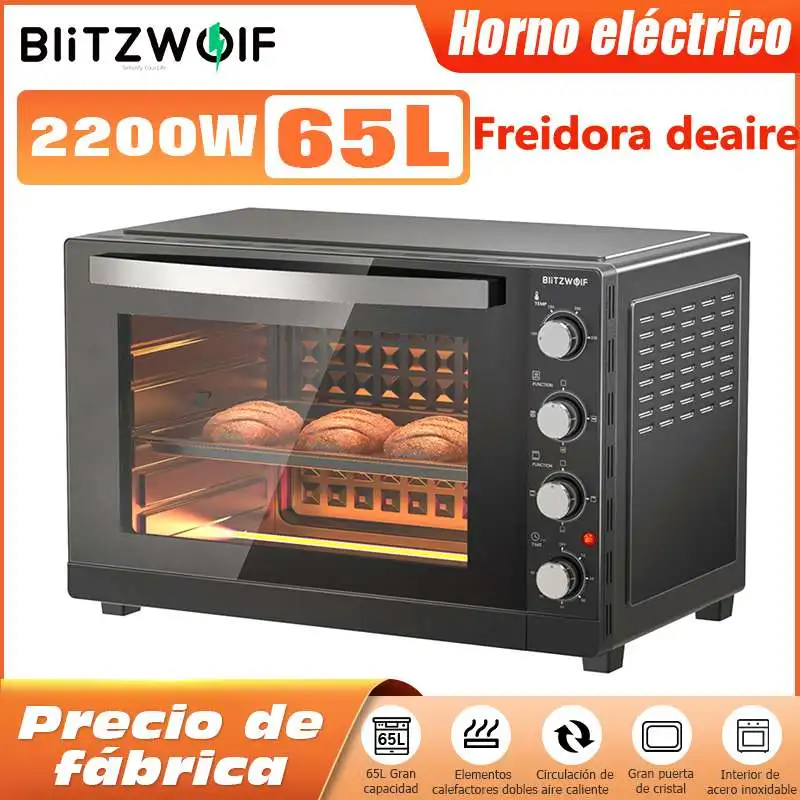 Fritadeira de ar 5 em 1 Blitzwolf Forno Elétrico Torradeira Rotisserie Desidratador Grande Capacidade Pizza Frango Máquina Fritar 2200w 65l