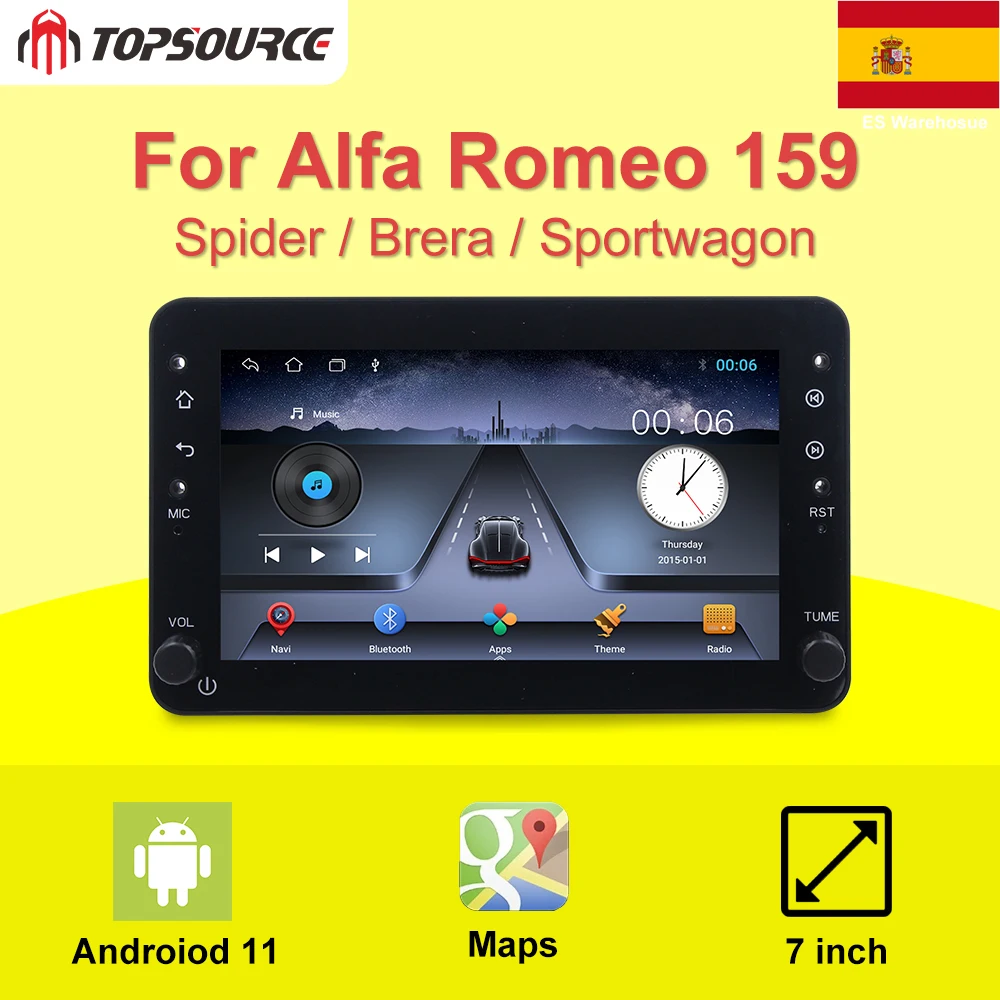 

Автомагнитола TOPSOURCE для ALFA ROMEO 159 Spider Brera Sportwagon, 7 дюймов, 2 Гб + 32 ГБ, 4 Гб + 64 ГБ, 6 ГБ + 128 ГБ, Wi-Fi + 4G DSP, автомобильный радиоприемник, мультимедийный п...