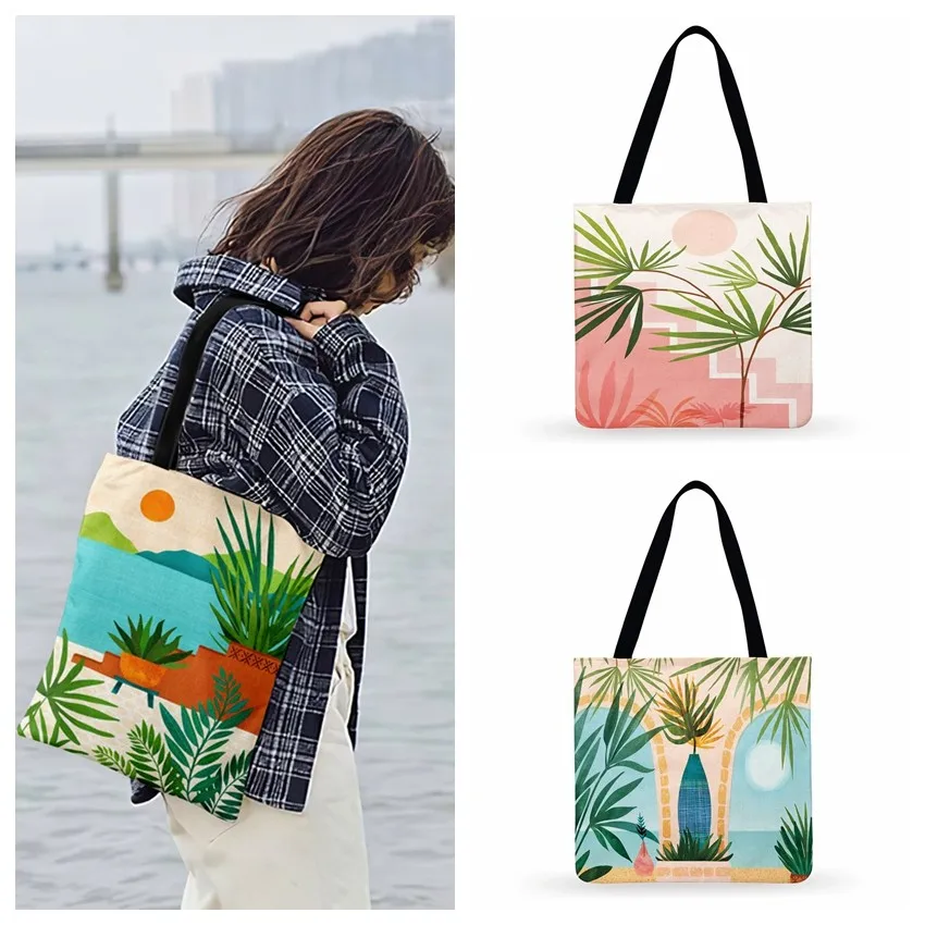 

Женская пляжная сумка-тоут с принтом, повседневный тоут с принтом тропического океана, складной саквояж на плечо для рождественского подарка