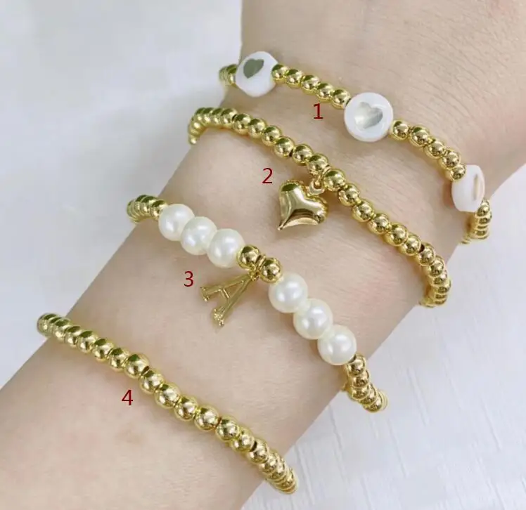 

2 шт. браслет с буквами в форме сердца, смешанные золотые бусины, подвеска из смолы, жемчужные бусины, подвески, браслет для женщин, свадебный ...