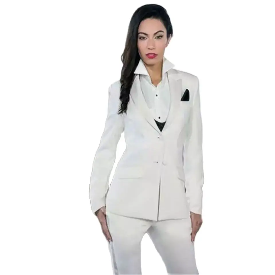 

Новый белый элегантный деловой костюм, облегающий комплект из 2 предметов, женские деловые костюмы, блейзер с двумя пуговицами, женский брюч...