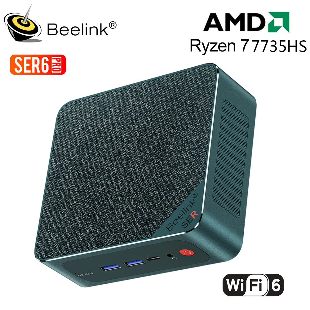 Beelink SER6 Pro 7735HS AMD Ryzen 7 WiFi6 Windows 11 Mini PC DDR4 32GB 500GB LAN 2.5G BT5.2 1000M Pc Gamer Full Mounted