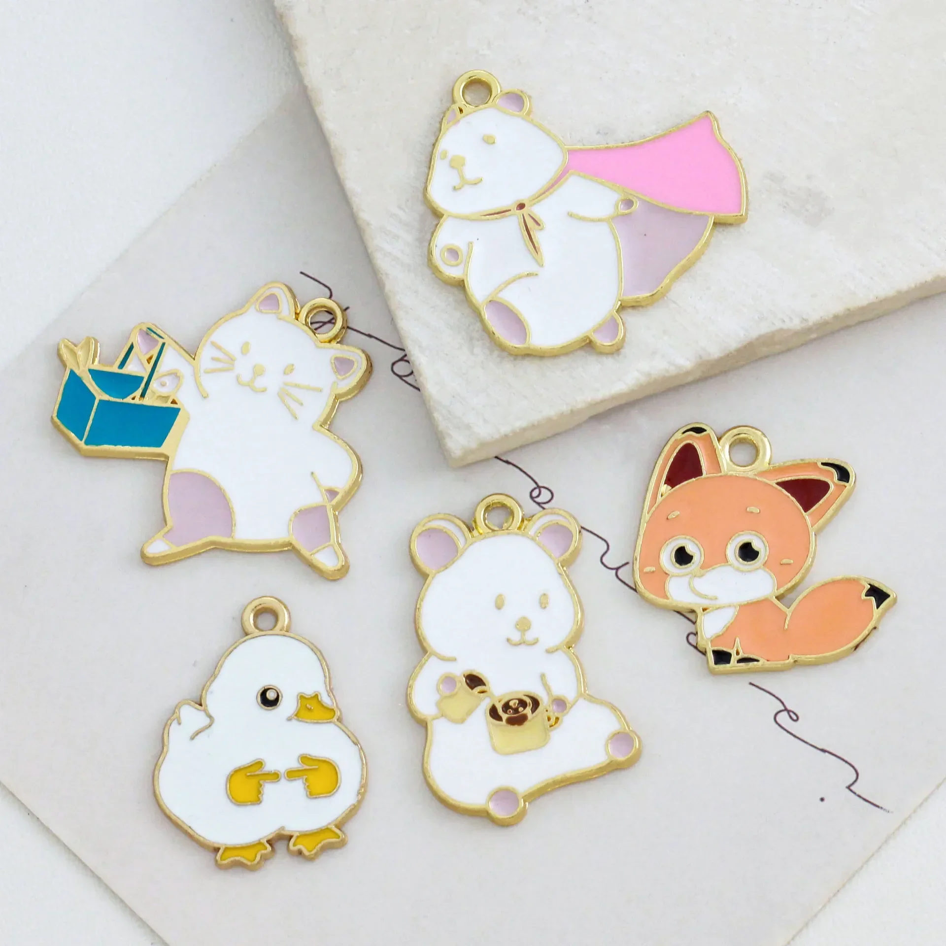 10 шт. эмалированный медведь кошка лиса курица милый мультяшный животный подвески