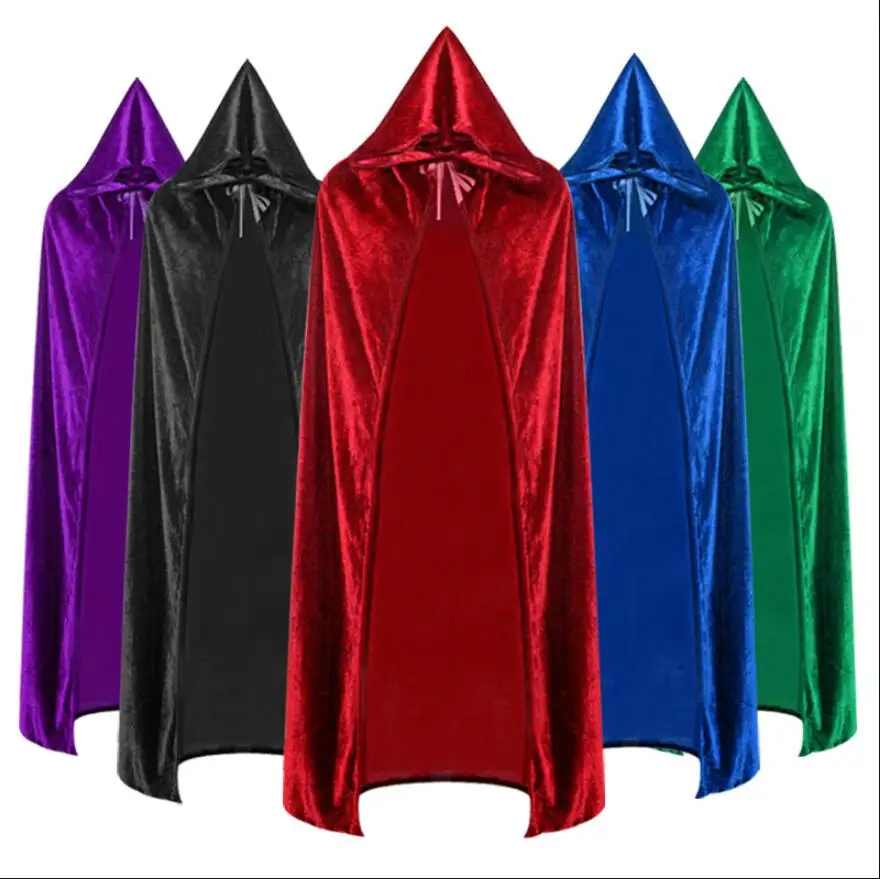 

Adult Halloween Costume Velvet Witch Cloak Black Red Death Cape Unisex Hooded Medieval Costume Witch Wicca Vampire Cosplay