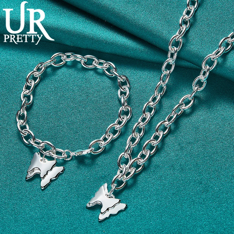 

925 Sterling Silver Advanced Double Overlap Animal Irregular Pendant Chain Set Fashion Women's Party Wedding Charm Jewelry