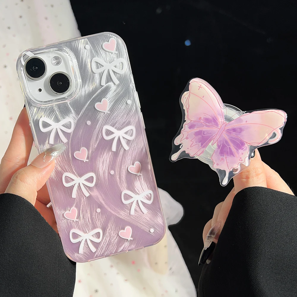 Чехол для телефона с 3D-бабочкой и кронштейном iPhone 16 15 14 12 13 11 Pro Max Plus чехлы лазерным