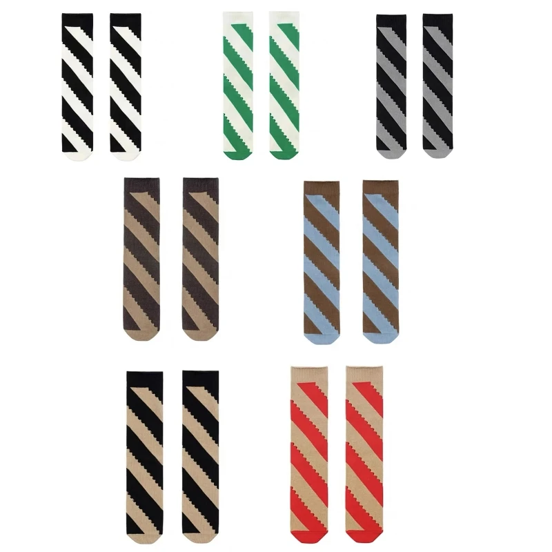 

Japanese Style Women Cotton Calf Socks Harajuku Twill Hole Hollowed Out Diagonal Stripes Colorful Middle Tube Stockings