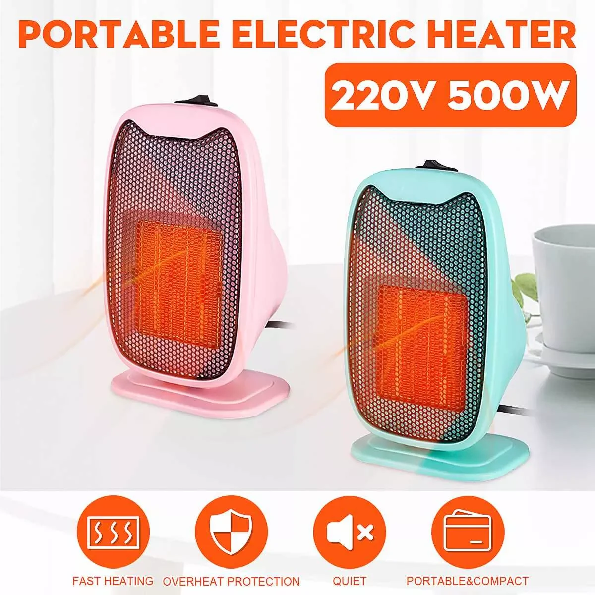 

500W Mini Portable Ceramic Electric Heater Fast Heating Air Warmer Fan Office Home Desktop Car Heater Silent Energy Efficient