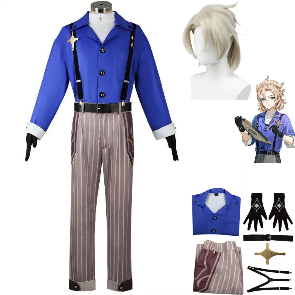 

Anime Genshin Impact Albedo Cosplay Costume Kreideprinz Mondstadt Knights of Favonius Daily Uniform Wig Man Carnival Suit