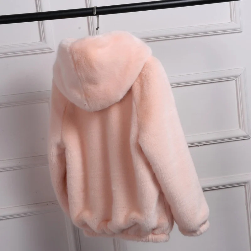 2022 Winter New Style Faux Fur Women's Fashion Jacket Korean Edition Loose Cute Short Rex Rabbit Fur Large Luxury Hooded Coat