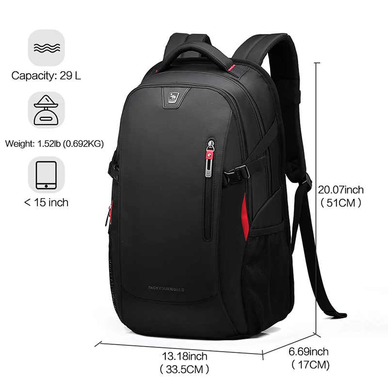 OIWAS School Bags 14 Inch Laptop Backpacks Waterproof Nylon 29L Casual Shoulder Bagpack Travel Teenage Men's Backpack Mochila