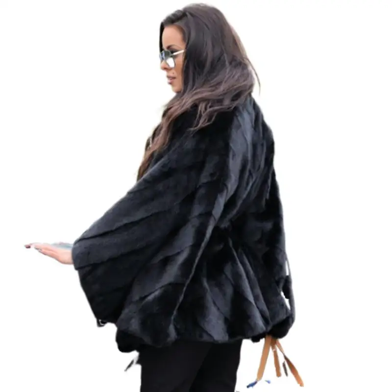 Luxury Real Mink Fur Coat Stand Collar Bat Sleeve Natural Fur Coat For Women Winter Outwear With Real Fur Genuine Outer Clothing