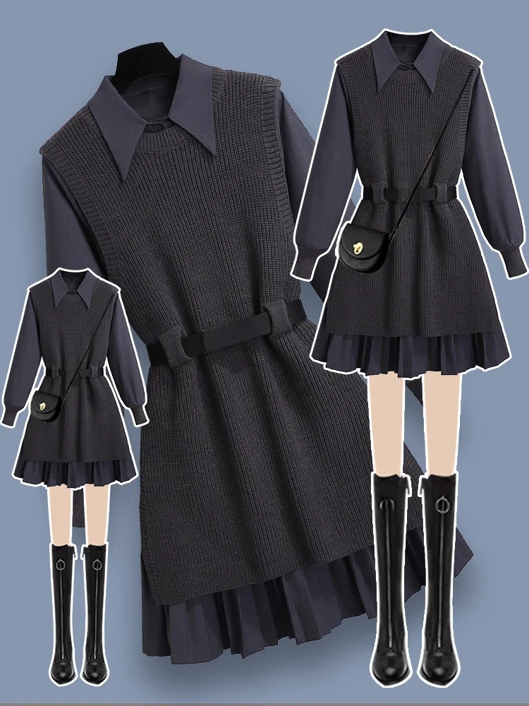 Полный комплект осеннее платье женское на осень и зиму 2024 новые модные рубашки High