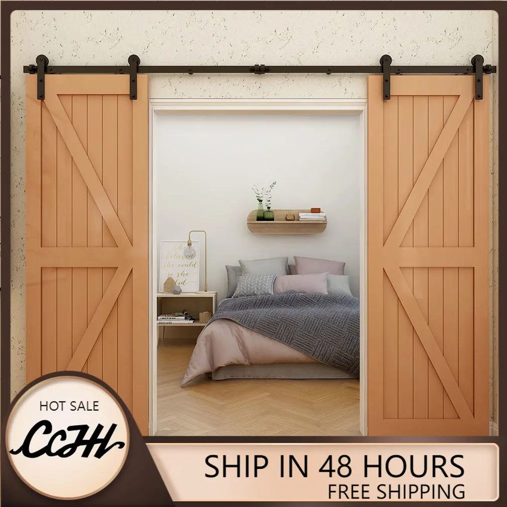 

Sliding Barn Door Hardware Kit Heavy Duty Smoothly and Quietly Easy to Install Fit Double Door Panel L Type Roller Hangers Black