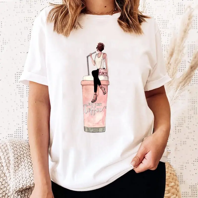 

Tee Shirt Lady Coffee Sweet New Cute Lovely Clothes Casual Fashion T Women Short Sleeve Tshirt Top Female Graphic T-shirts
