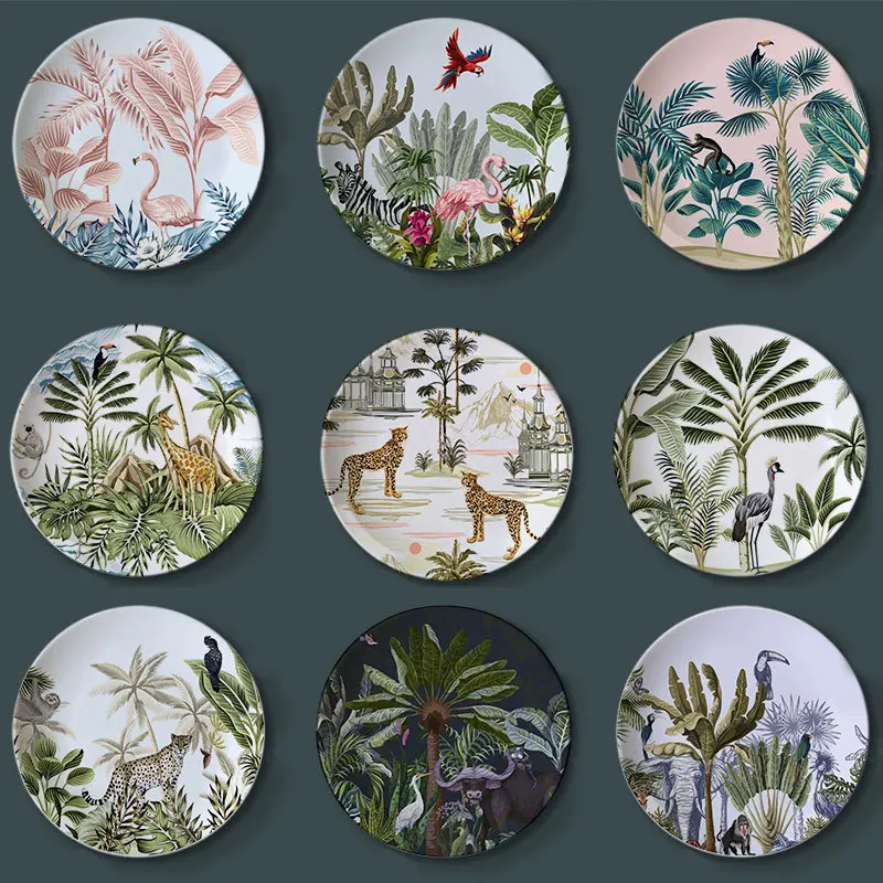 

Tropical Rainforest Animal Decorative Plate Jungle Wild Tiger Leopard Ceramic Artistic Platta for Home Decor Disaplay Dish