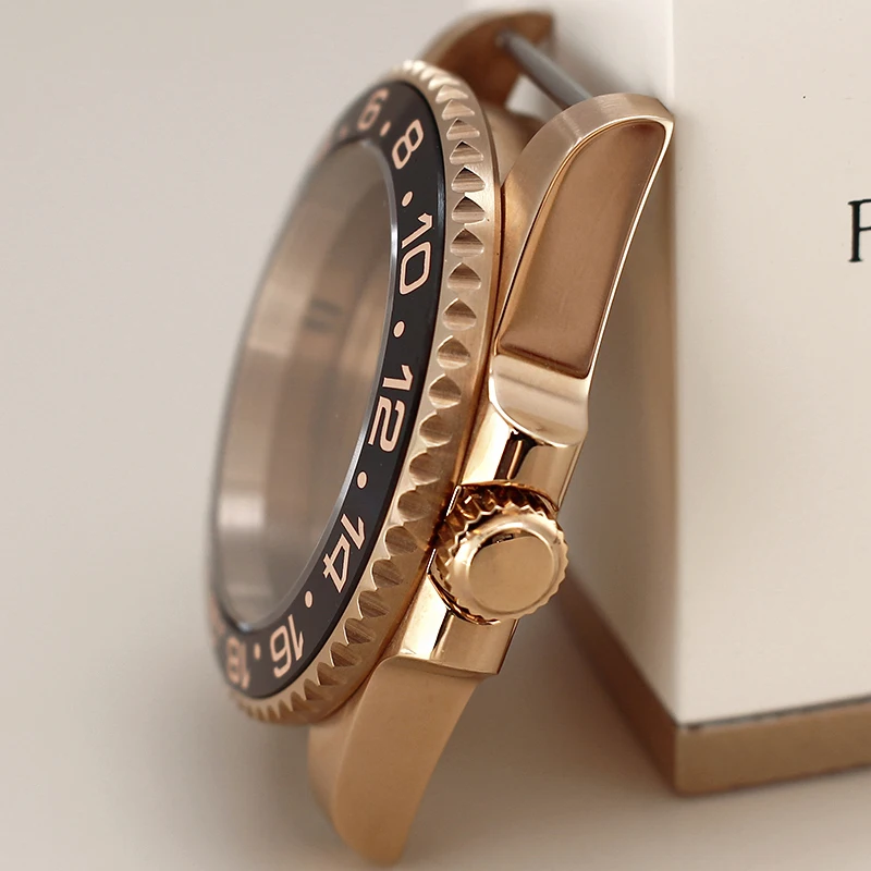 Водонепроницаемый корпус из розового золота 40 мм сапфировое стекло для GMT Seiko NH34