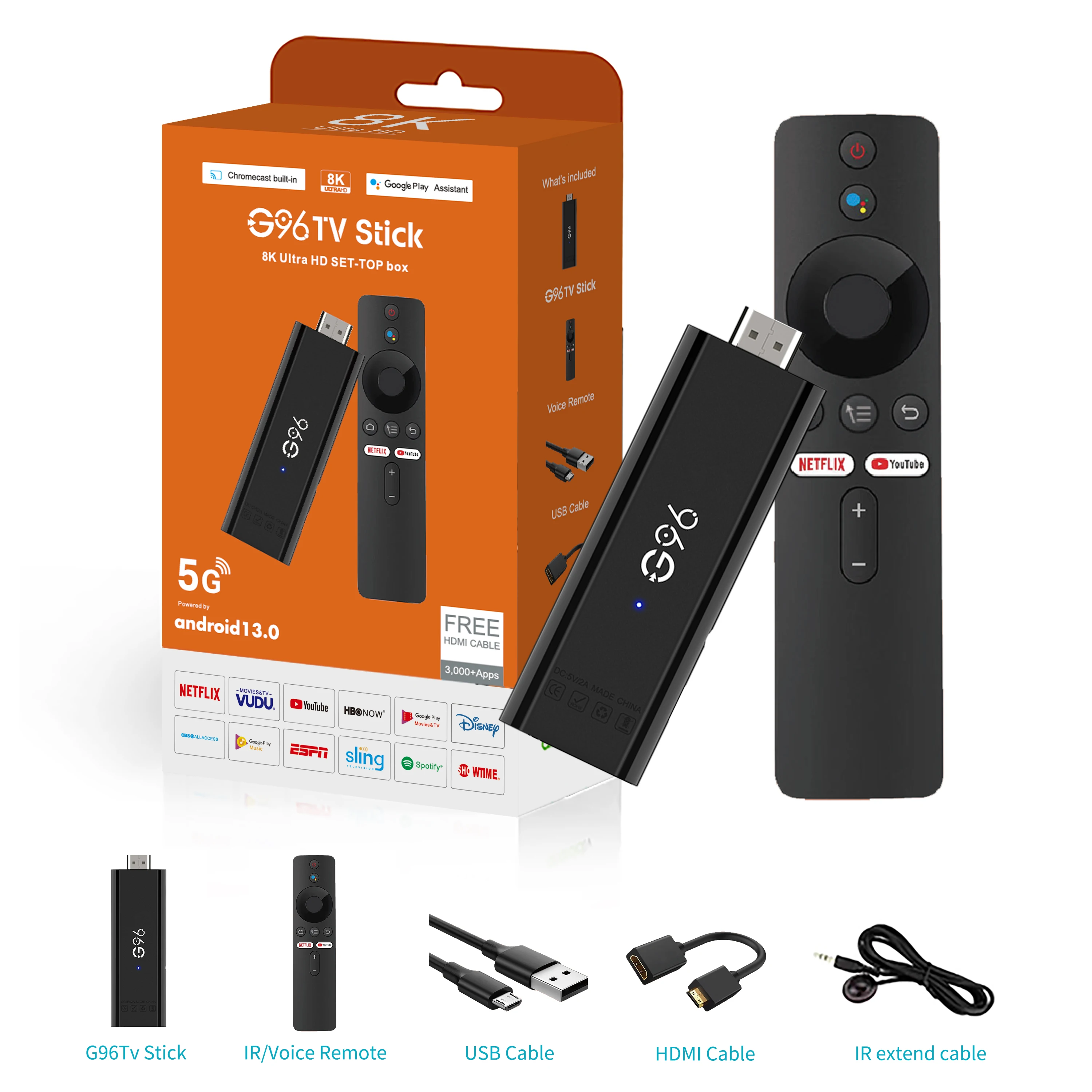 G96 ATV Mini TV Stick Android 13.0 четырехъядерный процессор Cortex A53 4K BT Голосовой Пульт
